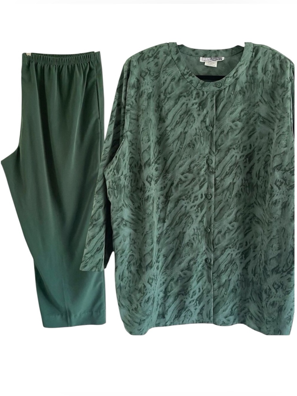CM Shapes Green Blouse Pants Set Womans Plus Size 3X Long Sleeve Top Casual